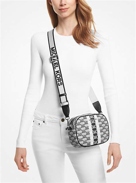 michael kors jet set medium logo stripe crossbody bag